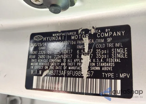 2015 Hyundai Tucson Gls z USA, uszkodzony, nr VIN KM8JT3AF9FU989767